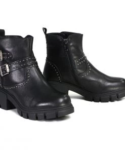 Milwaukee Leather Milwaukee Performance Leather MBL9446 Women's ‘Siren’ Black Leather Studded Boots With Side Zipper Entry