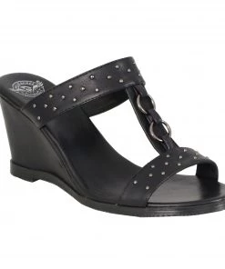 Milwaukee Performance Milwaukee Leather MBL9450 Women's Black Studded Double Strap Wedge Sandals Riding Gear