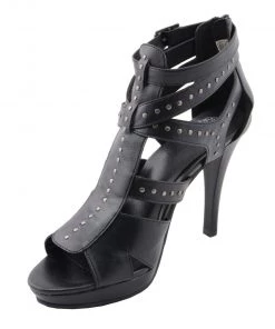 Milwaukee Performance MBL9452 Women's Black Stiletto Heeled Sandals With Studded Ankle Straps