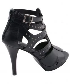 Milwaukee Performance MBL9452 Women's Black Stiletto Heeled Sandals With Studded Ankle Straps