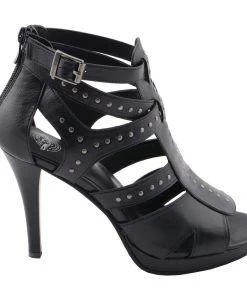 Milwaukee Performance MBL9452 Women's Black Stiletto Heeled Sandals With Studded Ankle Straps