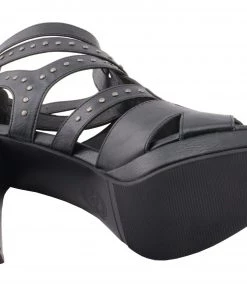 Milwaukee Performance MBL9452 Women's Black Stiletto Heeled Sandals With Studded Ankle Straps