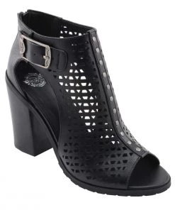Milwaukee Leather MBL9453 Women's Black Mesh Open Toe Platform Heeled Sandals With Buckle Strap