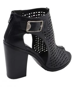 Milwaukee Leather MBL9453 Women's Black Mesh Open Toe Platform Heeled Sandals With Buckle Strap