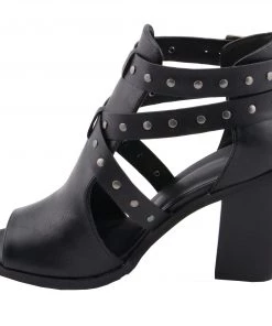 Milwaukee Leather MBL9454 Women's Heel Black Studded Strap Sandal With Platform Heel Riding Gear
