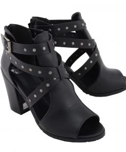 Milwaukee Leather MBL9454 Women's Heel Black Studded Strap Sandal With Platform Heel Riding Gear