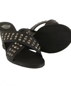 Milwaukee Leather MBL9455 Ladies Wedge Sandals With Studded Crossover Straps Riding Gear