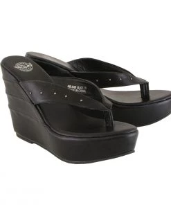 Riding Gear Milwaukee Leather MBL9460 Women's Black Wedge Sandals With Studed Straps
