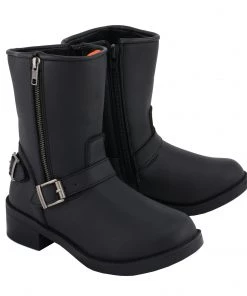 Milwaukee Leather MBL9475 Ladies Black Engineer Style Riding Boots With Side Zipper