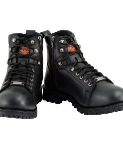 Riding Gear Milwaukee Leather MBM100W Men's Black Wide-Width Lace-Up Boots With Side Zipper