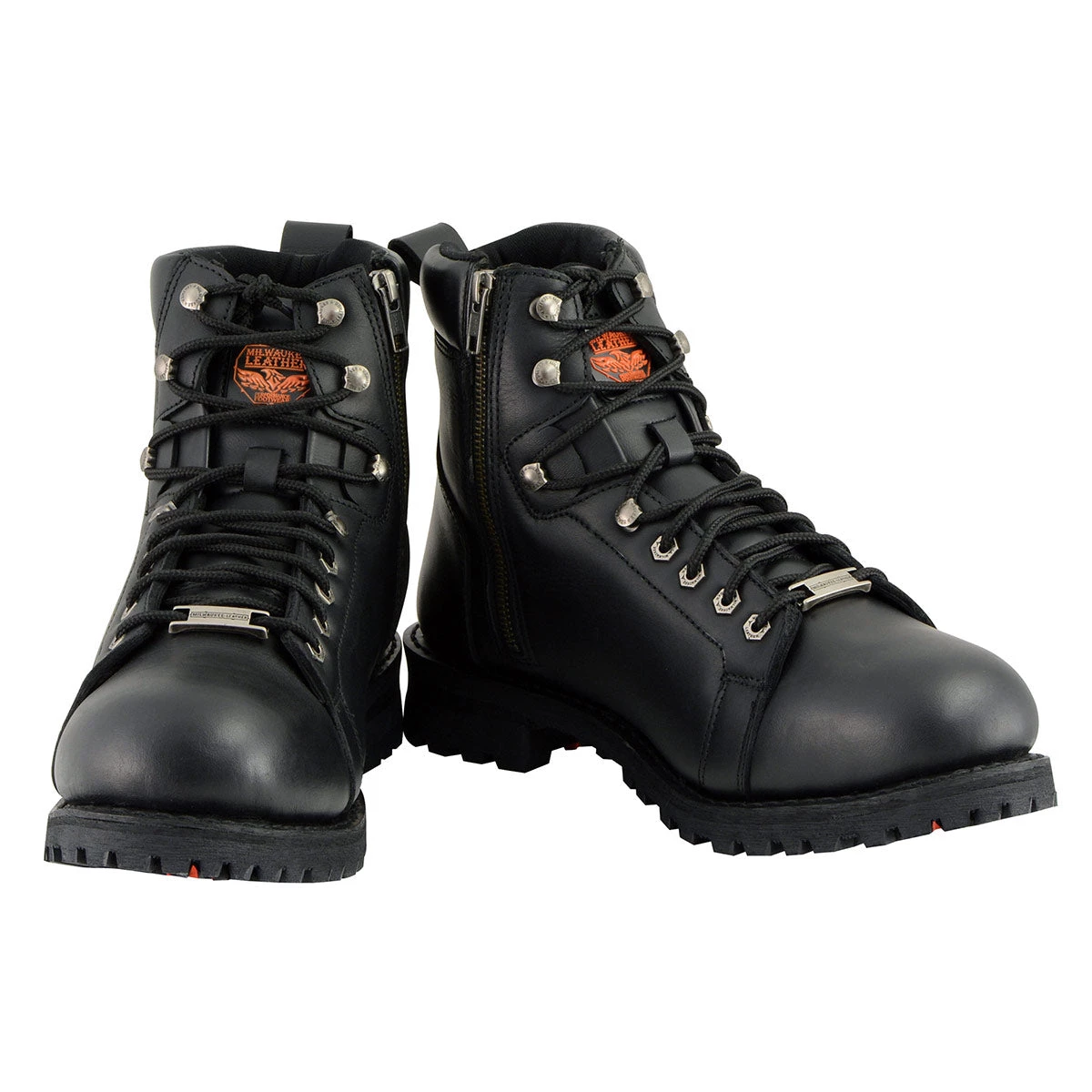 Riding Gear Milwaukee Leather MBM100W Men's Black Wide-Width Lace-Up Boots With Side Zipper