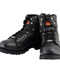 Riding Gear Milwaukee Leather MBM100W Men's Black Wide-Width Lace-Up Boots With Side Zipper
