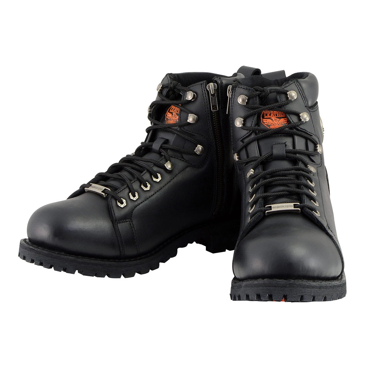 Riding Gear Milwaukee Leather MBM100W Men's Black Wide-Width Lace-Up Boots With Side Zipper