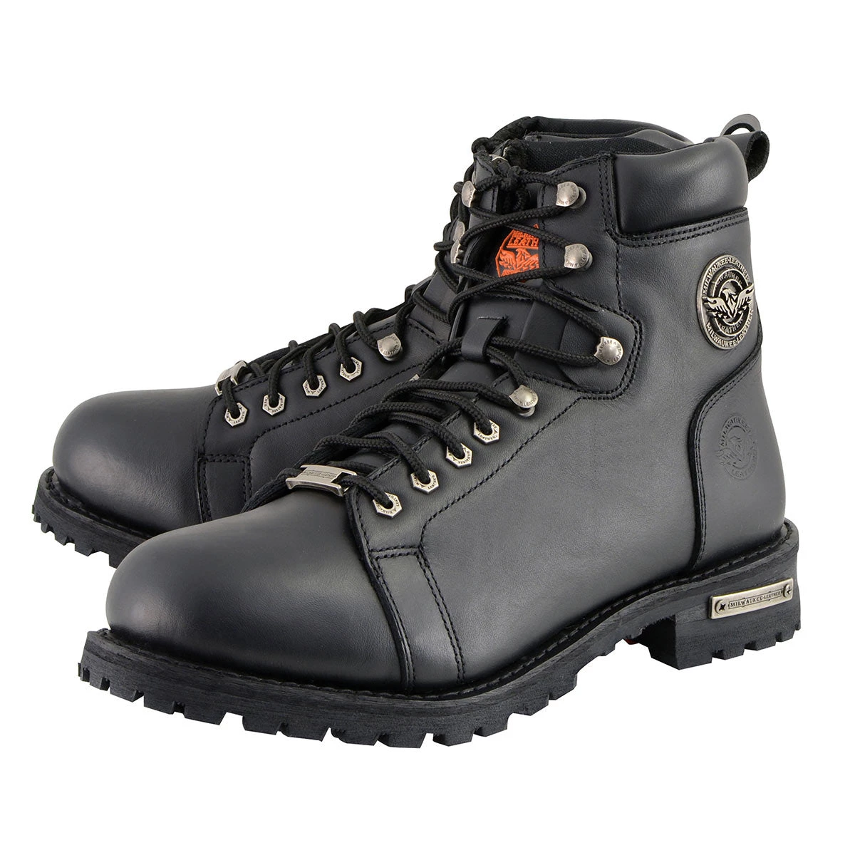 Riding Gear Milwaukee Leather MBM100W Men's Black Wide-Width Lace-Up Boots With Side Zipper