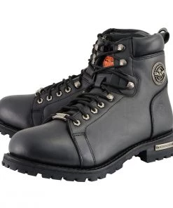 Milwaukee Leather MBM100 Men's Black Lace-Up Boots With Side Zipper Riding Gear