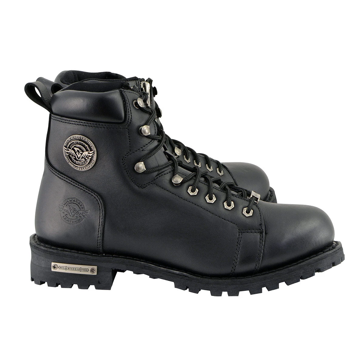 Riding Gear Milwaukee Leather MBM100W Men's Black Wide-Width Lace-Up Boots With Side Zipper