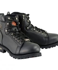 Riding Gear Milwaukee Leather MBM100W Men's Black Wide-Width Lace-Up Boots With Side Zipper