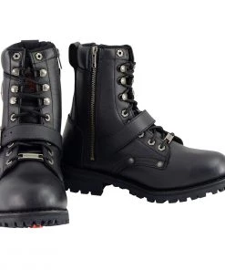 Milwaukee Leather MBM101W Men's Black Wide-Width Lace-Up Engineer Boots With Side Zipper Entry Riding Gear