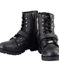 Riding Gear Milwaukee Leather MBM101 Men's Black Lace-Up Engineer Boots With Side Zipper Entry