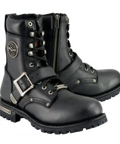 Riding Gear Milwaukee Leather MBM101 Men's Black Lace-Up Engineer Boots With Side Zipper Entry