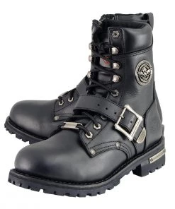 Milwaukee Leather MBM101W Men's Black Wide-Width Lace-Up Engineer Boots With Side Zipper Entry Riding Gear