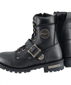 Riding Gear Milwaukee Leather MBM101 Men's Black Lace-Up Engineer Boots With Side Zipper Entry