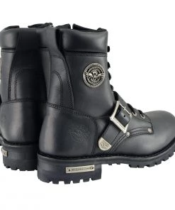 Riding Gear Milwaukee Leather MBM101 Men's Black Lace-Up Engineer Boots With Side Zipper Entry