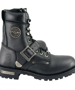 Riding Gear Milwaukee Leather MBM101 Men's Black Lace-Up Engineer Boots With Side Zipper Entry