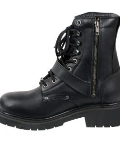 Milwaukee Leather MBM101W Men's Black Wide-Width Lace-Up Engineer Boots With Side Zipper Entry Riding Gear