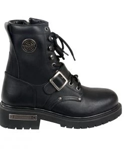 Milwaukee Leather MBM101W Men's Black Wide-Width Lace-Up Engineer Boots With Side Zipper Entry Riding Gear