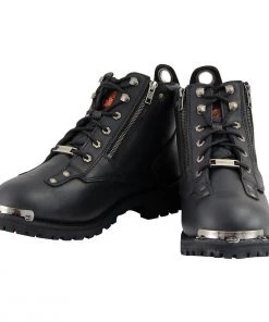 Milwaukee Leather MBM103 Men's Black Lace-Up Boots With Double Sided Zipper Entry