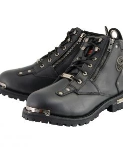 Milwaukee Leather MBM103W Men's Black Lace-Up'Wide-Width' Boots With Double Sided Zipper Entry Riding Gear