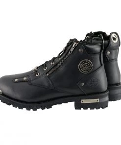 Milwaukee Leather MBM103 Men's Black Lace-Up Boots With Double Sided Zipper Entry