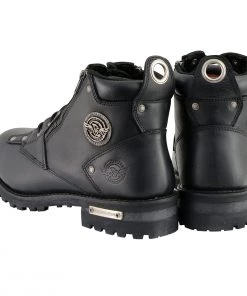 Milwaukee Leather MBM103W Men's Black Lace-Up'Wide-Width' Boots With Double Sided Zipper Entry Riding Gear