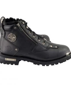 Milwaukee Leather MBM103W Men's Black Lace-Up'Wide-Width' Boots With Double Sided Zipper Entry Riding Gear