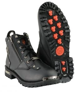 Milwaukee Leather MBM103W Men's Black Lace-Up'Wide-Width' Boots With Double Sided Zipper Entry Riding Gear
