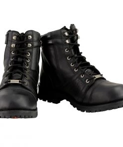 Milwaukee Leather MBM9000W Men's Black Lace-Up 'Wide-Width' Leather Boots With Side Zipper Entry