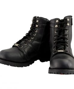 Milwaukee Leather MBM9000W Men's Black Lace-Up'Wide-Width' Leather Boots With Side Zipper Entry