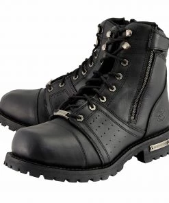 Milwaukee Leather MBM9000W Men's Black Lace-Up'Wide-Width' Leather Boots With Side Zipper Entry