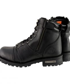 Riding Gear Milwaukee Leather MBM9000 Men's Black Lace-Up Leather Boots With Side Zipper Entry