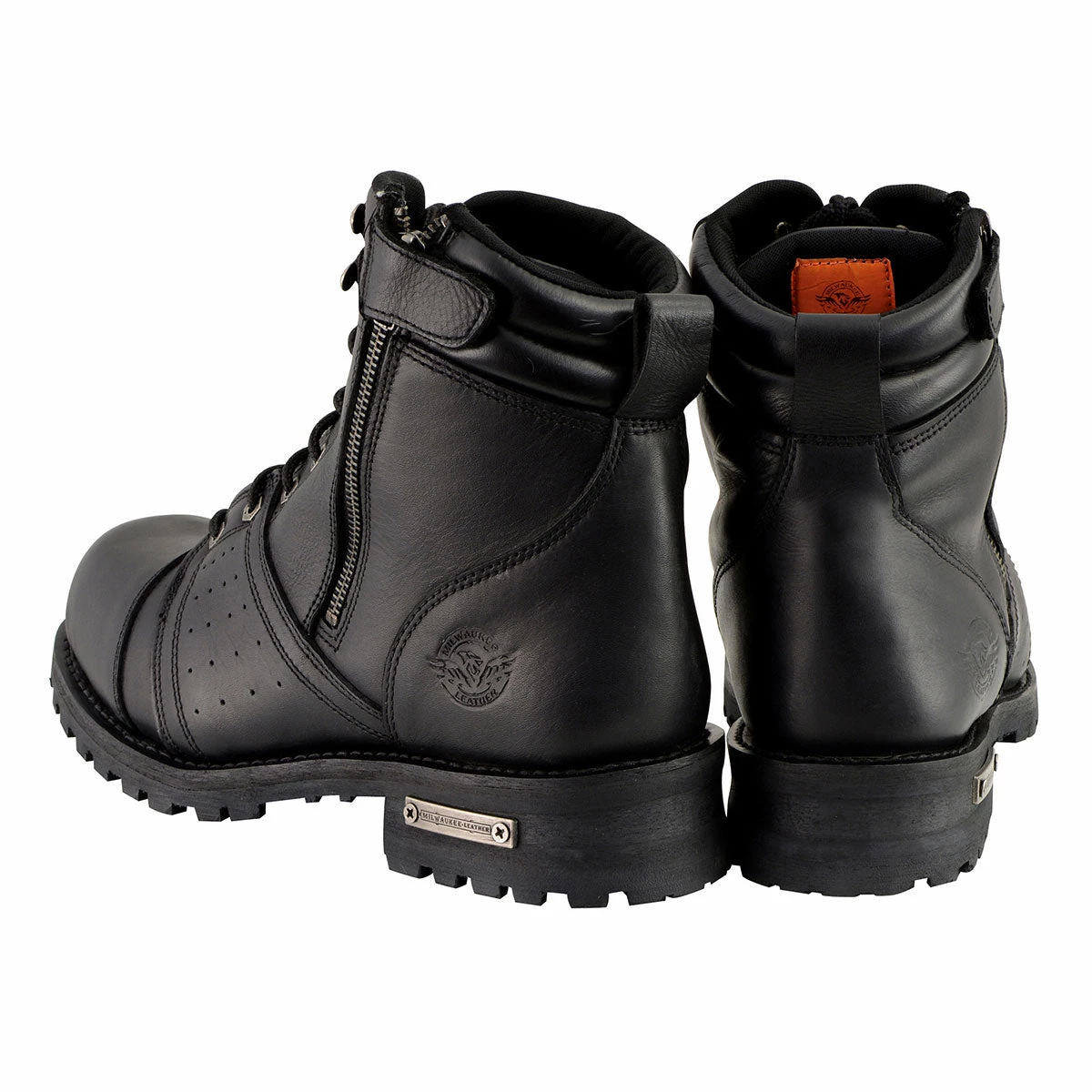 Riding Gear Milwaukee Leather MBM9000 Men's Black Lace-Up Leather Boots With Side Zipper Entry