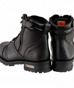 Milwaukee Leather MBM9000W Men's Black Lace-Up'Wide-Width' Leather Boots With Side Zipper Entry
