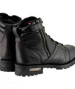Riding Gear Milwaukee Leather MBM9000 Men's Black Lace-Up Leather Boots With Side Zipper Entry