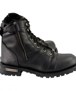 Milwaukee Leather MBM9000W Men's Black Lace-Up'Wide-Width' Leather Boots With Side Zipper Entry