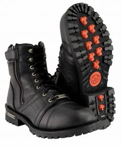 Milwaukee Leather MBM9000W Men's Black Lace-Up'Wide-Width' Leather Boots With Side Zipper Entry