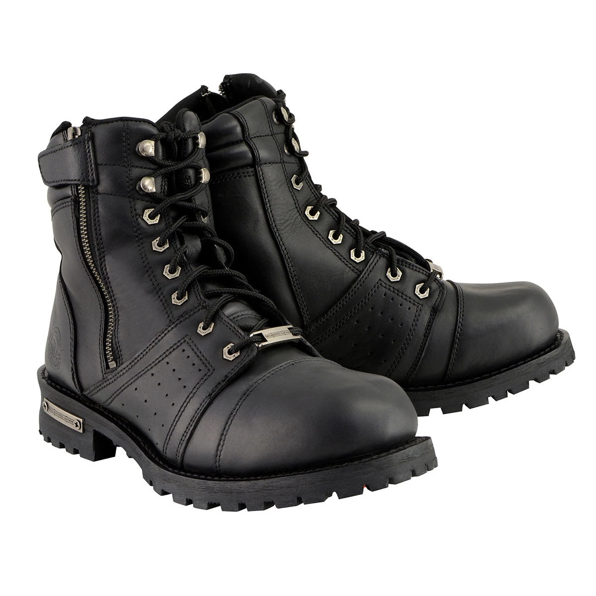 Riding Gear Milwaukee Leather MBM9000 Men's Black Lace-Up Leather Boots With Side Zipper Entry