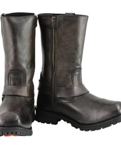 Milwaukee Leather MBM9005W Men's Distressed Brown 'Wide Width' 11-inch Classic Harness Square Toe Boots