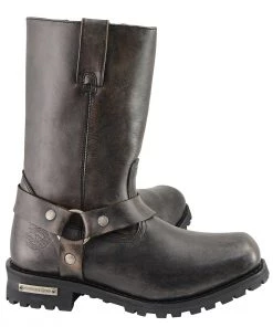 Milwaukee Leather MBM9005 Men's Distressed Brown Water-Resistance 11-Inch Square Toe Harness Boots Riding Gear