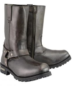 Milwaukee Leather MBM9005W Men's Distressed Brown 'Wide Width' 11-inch Classic Harness Square Toe Boots