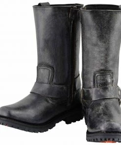 Riding Gear Milwaukee Leather MBM9006 Men's Distressed Gray 11-inch Classic Harness Square Toe Boots